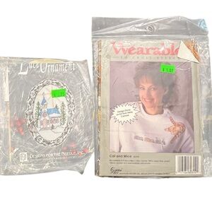 Lot Of 2 Cross Stitch Kits Crafts Cat And Mice Wearables Lace‎ Church Ornament